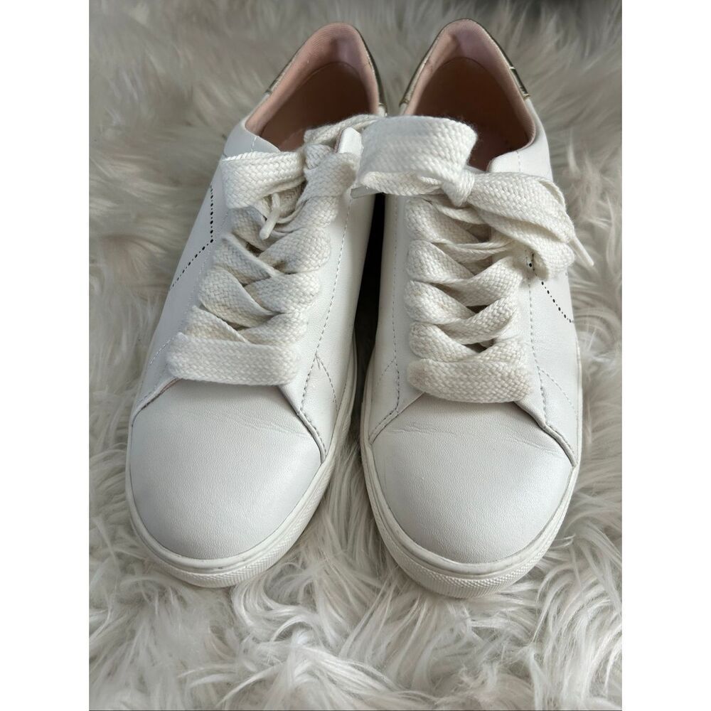 Kate Spade Women's Sz. 7b Angelise White Gold Leather Silhouette Sneakers